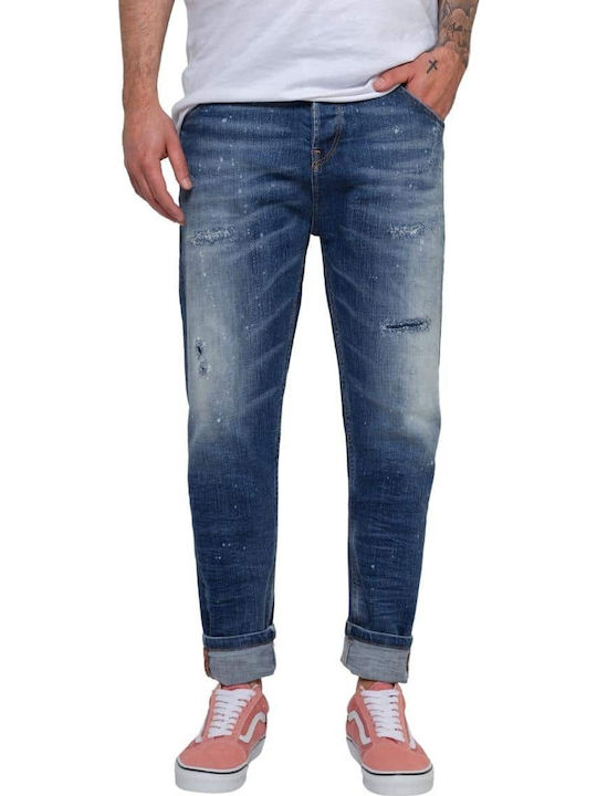 Monaco Men's Jeans Pants Cropped Elastic with Skinny Fit Blue