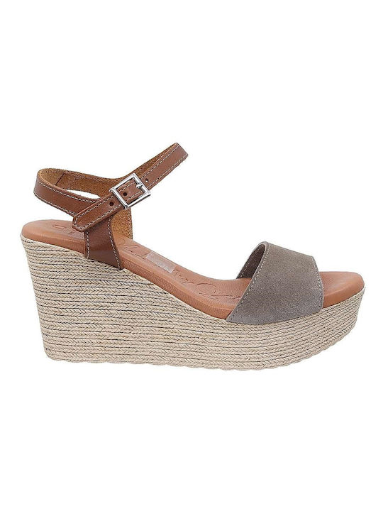 Oh My Sandals Women's Leather Ankle Strap Platforms Taupe