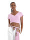 Only Damen Sommerliches Crop Top Baumwolle Kurzärmelig mit V-Ausschnitt Rosa