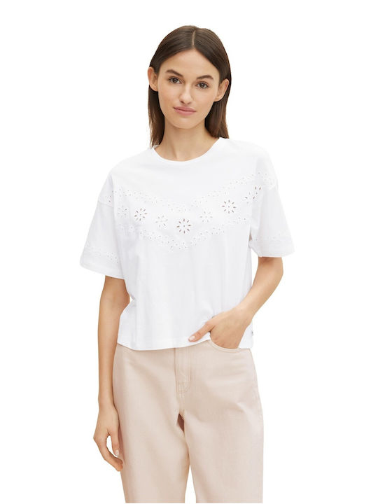 Tom Tailor Women's Summer Blouse Short Sleeve White