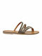 Leather Women's Flat Sandals in Brown Color