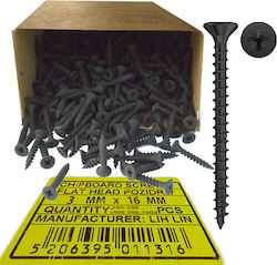 Lih Lin MDF Screw Phillips with Diameter M3 and Length 16mm 100pcs Black