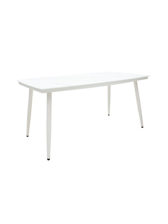 Τραπέζι Εξωτερικού Χώρου Μεταλλικό με Γυάλινη Επιφάνεια Zeren Λευκό 160x90x78εκ.