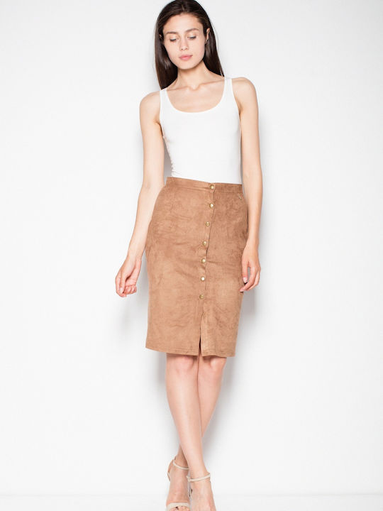 Venaton Pencil High Waist Midi Skirt in Brown color