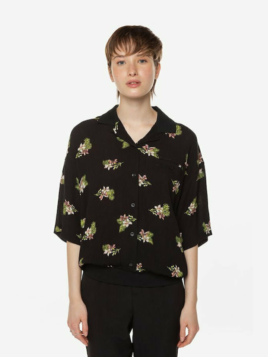 Volcom Stormy Woven Women's Floral Short Sleeve Shirt Black