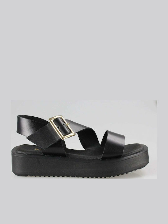 Ragazza Leather Women's Flat Sandals in Black C...