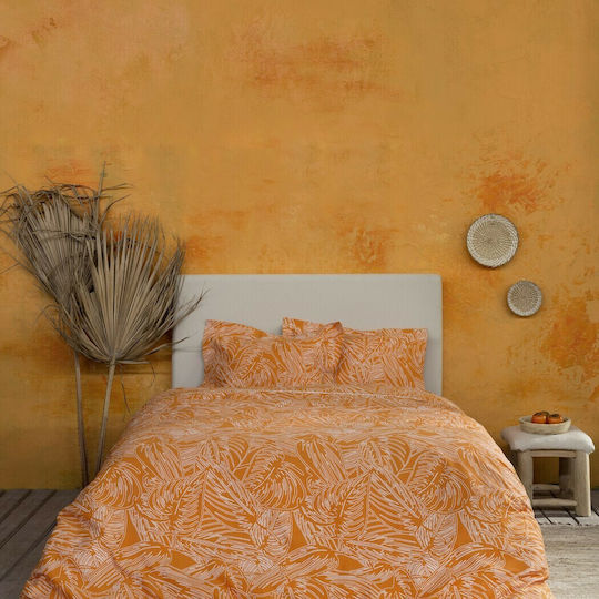 Nima Sheet Sets King Size with Elastic 180x200+30cm. Arbust Deep Orange 4pcs