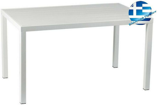 Outdoor Dinner Free Standing Table with Polywood Surface and Aluminum Frame White 134x84x72cm
