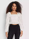 Vero Moda Women's Summer Crop Top Cotton Long Sleeve White