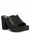 Parex Chunky Heel Leather Mules Black