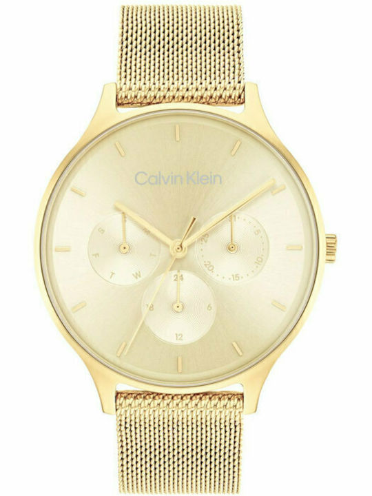 Calvin Klein Timeless Γυναικείο Ρολόι 38mm Χρονογράφος Μπαταρίας με Χρυσό Μεταλλικό Μπρασελέ