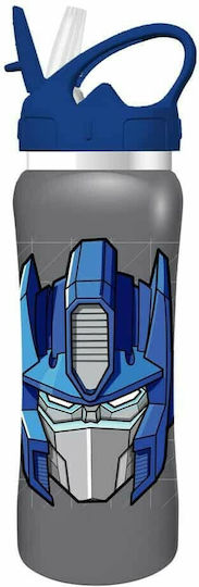 Must Team Transformers 483222 Παιδικό Παγούρι Transformers Ανοξείδωτο με Καλαμάκι Γκρι 500ml