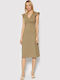 Sommer Midi Damenkleid Wickel mit Rüschen Khaki