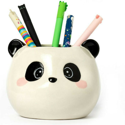 Ceramic Pencil Case Desk Friends in White Color 11.4x9.2x11.2cm.