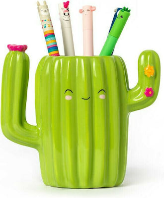 Ceramic Pencil Case Desk Friends in Green Color 7.5x11.4x12.5cm.