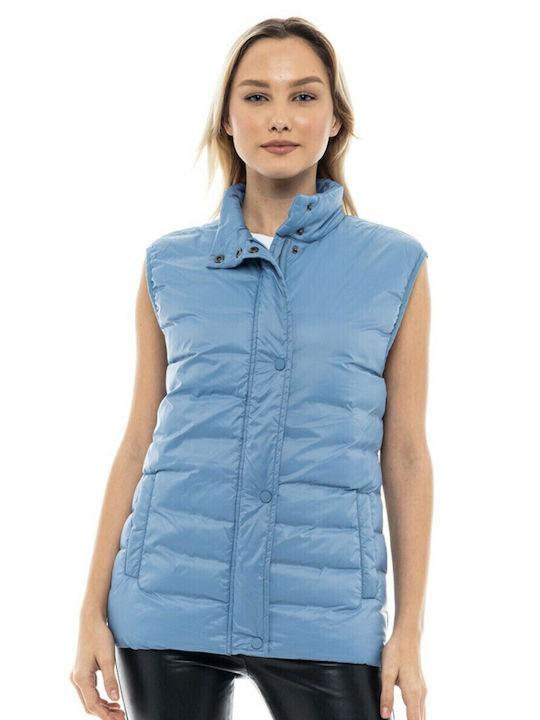 Biston Kurz Damen Ärmellos Puffer Jacke Hellblau