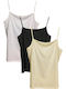 Baumwoll Damen T-Shirts Weiß/Schwarz/Gelb mit Spaghetti-Träger 3Pack