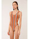 SunsetGo! Striped Wide Strap Open Back Swimsuit Hueda Orange