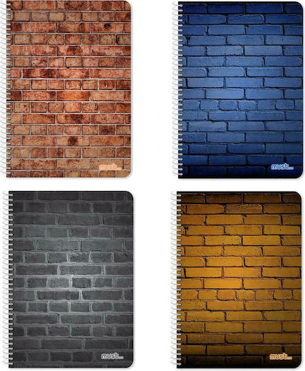 Must Team Σπιράλ Τετράδιο Ριγέ Α4 90 Φύλλων 3 Θεμάτων Bricks (Διάφορα Σχέδια/Χρώματα)