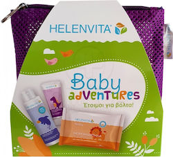 Helenvita Promo Baby Adventures Комплект за грижа Purple Бебешки почистващ крем за цялостно почистване 100ml & бебешки крем за обриви от пелени 20ml & бебешки кърпички 20бр & тоалетна чанта 4бр