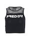 Freddy Women's Athletic Crop Top Sleeveless with Sheer Black