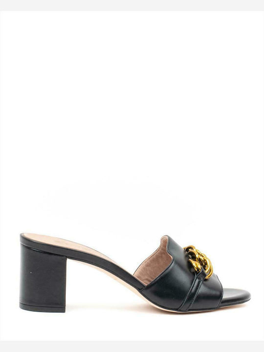 Mourtzi Chunky Heel Leather Mules Black