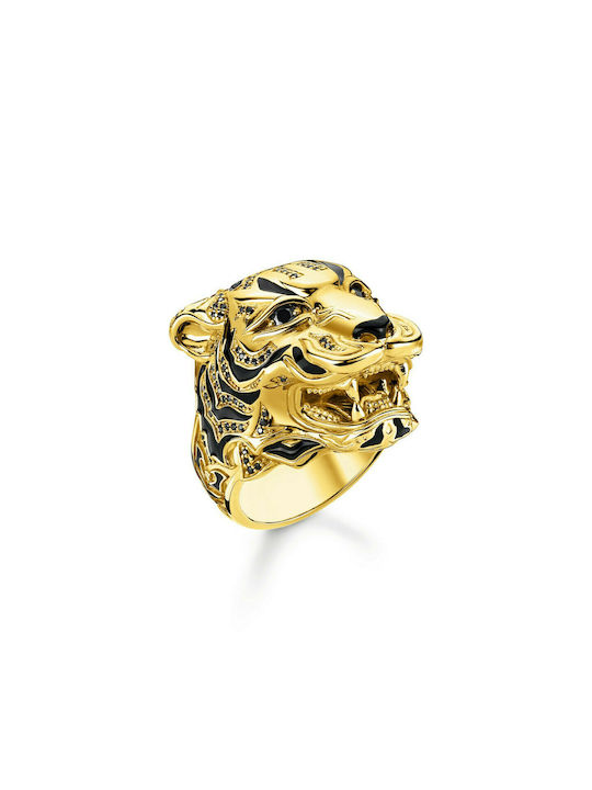 Thomas Sabo Ανδρικό Δαχτυλίδι Tiger με Πέτρες από Ασήμι Επιχρυσωμένο