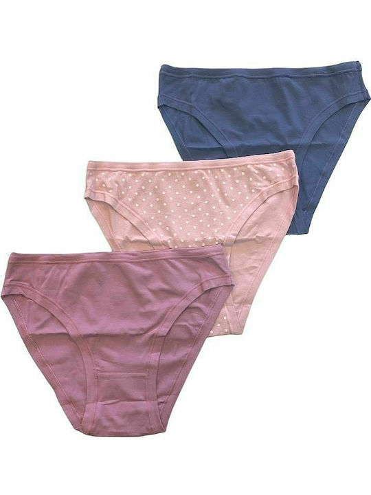 Βαμβακερά High Waist Women's Slip 3Pack Navy/Pink/Lilac