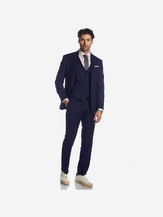 Sogo Men's Suit with Vest Regular Fit Navy Blue