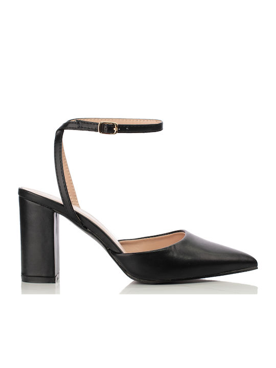 Pointed Toe Black High Heels with Strap
