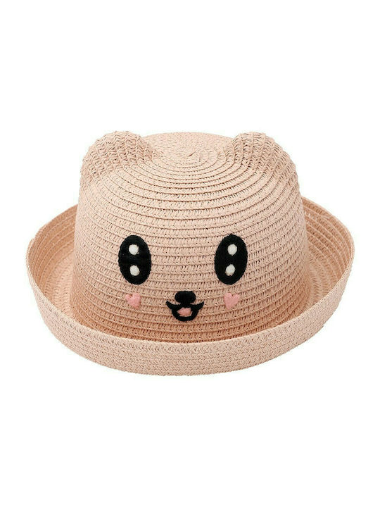 Kids Straw Hat Bear Pink