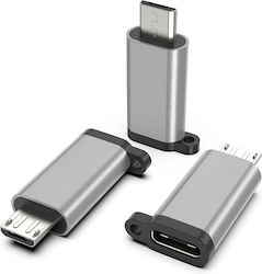 Powertech Μετατροπέας micro USB male σε USB-C female Ασημί (PTH-065)