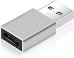 Powertech Μετατροπέας USB-A male σε USB-C female Ασημί (PTH-063)