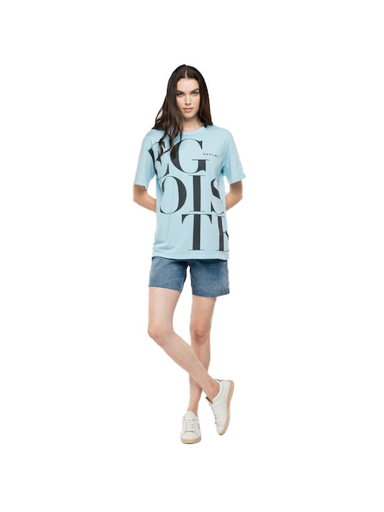 Replay Γυναικείο T-shirt Γαλάζιο με Στάμπα
