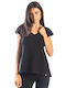 Paco & Co Damen T-shirt mit V-Ausschnitt Schwarz