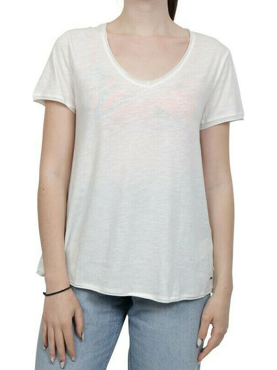 Only Γυναικείο T-shirt με V Λαιμόκοψη Λευκό