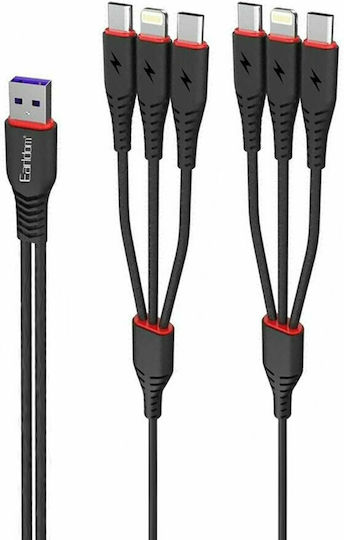 Earldom EC-IMC021 Regulär USB zu Blitzschlag / Typ-C,TC-TC / Micro-USB Kabel 5A Schwarz 2m