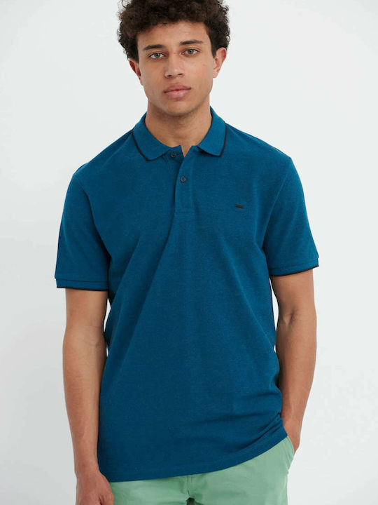 Funky Buddha Men's Short Sleeve Blouse Polo Petrol Blue