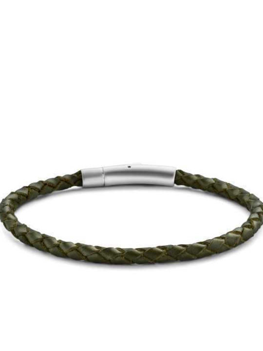 Frank 1967 Deep Green Braided Leather Steel Bracelet 7FB-0568 Brand βραχιόλια