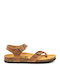Leather Women's Flat Sandals Anatomic in Tabac Brown Color