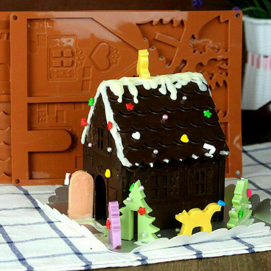 Sugar Love Gingerbread House Set Christmas Cake Molds Plastic Brown L22xW16cm. 2pcs