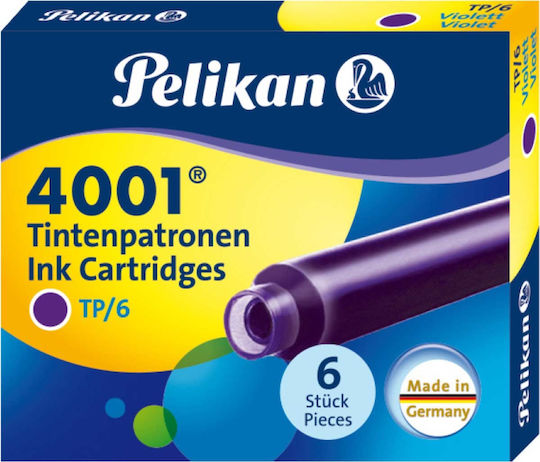 Pelikan 4001 6 Ανταλλακτικά Μελάνια για Πένα Βιολέ