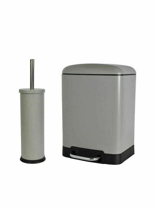 Estia 02-5535+02-5603 Metallic Toilet Brush and Bin Set with Soft Close Lid 6lt Taupe