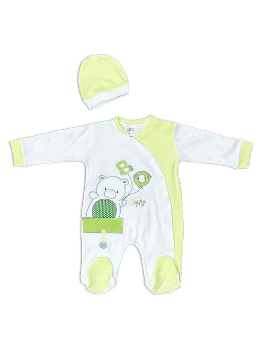 Baby overalls with teddy bear happy white-cabbage for boys (6-12 months)