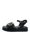Leather Women's Flat Sandals Flatforms in Black Color