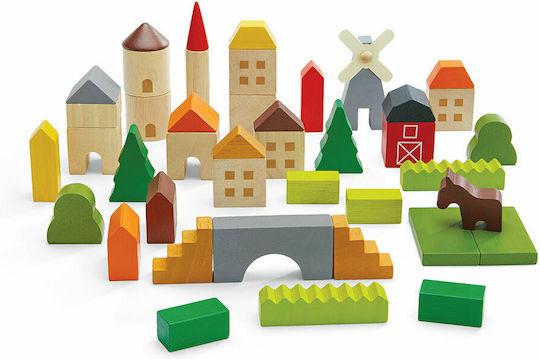 Plan Toys Cuburi De Construit La Țară Din Lemn Pentru 3+ Ani 42 Bucăți
