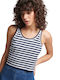 Superdry Ovin Vintage Women's Summer Crop Top Cotton Sleeveless Striped Navy Stripe