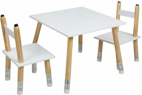 Kinder Tischset mit Stühlen aus Holz Weiß