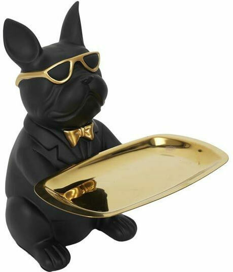 Dekorativ Hund aus Kunststoff Bulldog mit Scheibe in Black 19x20x23.5cm 1Stück
