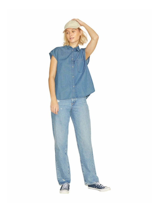 Women's Denim Short Sleeve Shirt Light Blue